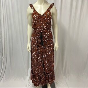 Black Tape Animal Print Maxi Dress Rust Colored with White and Black, Size Small
